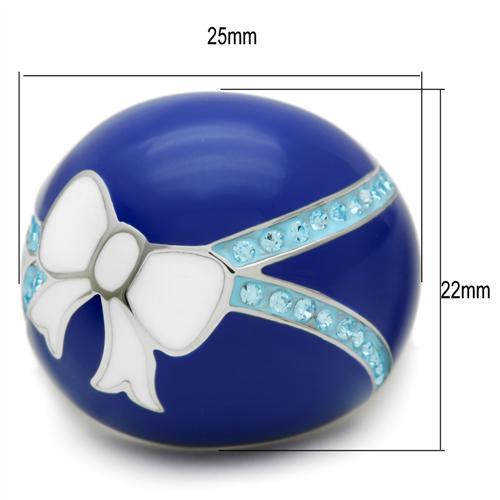 TK245 - High polished (no plating) Stainless Steel Ring with Top Grade Crystal in Sea Blue-1