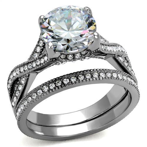 TK2478 - High polished (no plating) Stainless Steel Ring with AAA Grade CZ in Clear-0