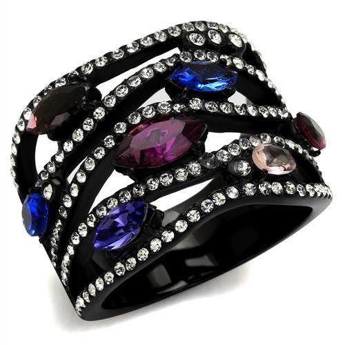 TK2480 - IP Black(Ion Plating) Stainless Steel Ring with Top Grade Crystal in Multi Color-0