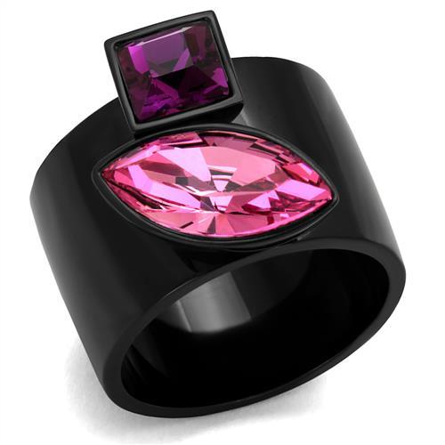 TK2484 - IP Black(Ion Plating) Stainless Steel Ring with Top Grade Crystal in Rose-0