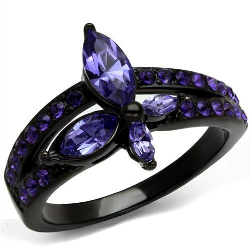 TK2490 - IP Black(Ion Plating) Stainless Steel Ring with Top Grade Crystal in Tanzanite-0