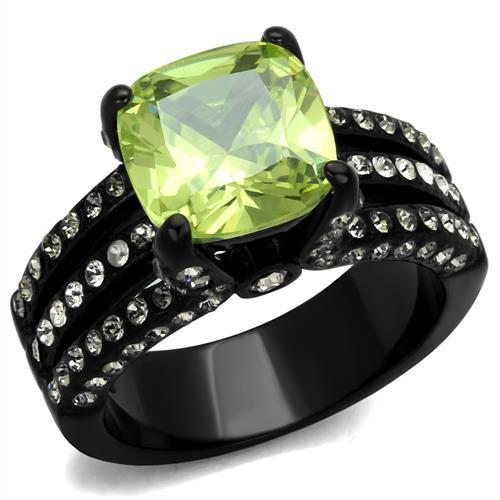 TK2491 - IP Black(Ion Plating) Stainless Steel Ring with AAA Grade CZ in Apple Green color-0