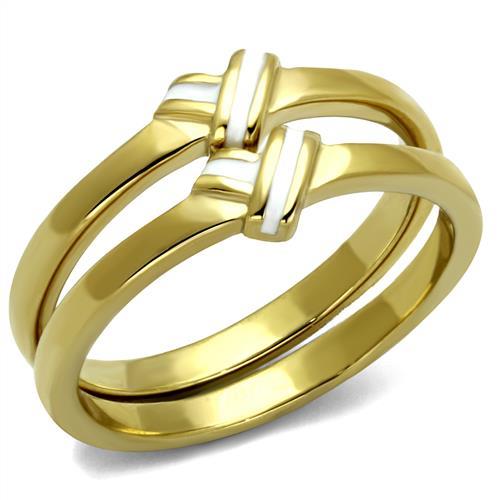 TK2494 - IP Gold(Ion Plating) Stainless Steel Ring with Epoxy in White-0