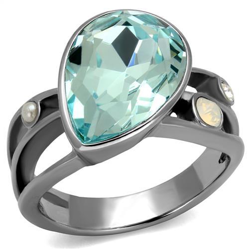 TK2502 - High polished (no plating) Stainless Steel Ring with Top Grade Crystal in Sea Blue-0