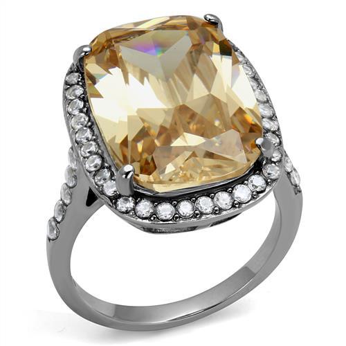TK2503 - High polished (no plating) Stainless Steel Ring with AAA Grade CZ in Champagne-0