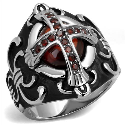 TK2507 - High polished (no plating) Stainless Steel Ring with AAA Grade CZ in Garnet-0