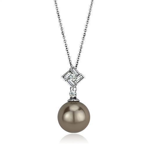 TK2526 - High polished (no plating) Stainless Steel Chain Pendant with Synthetic Glass Bead in Gray-0