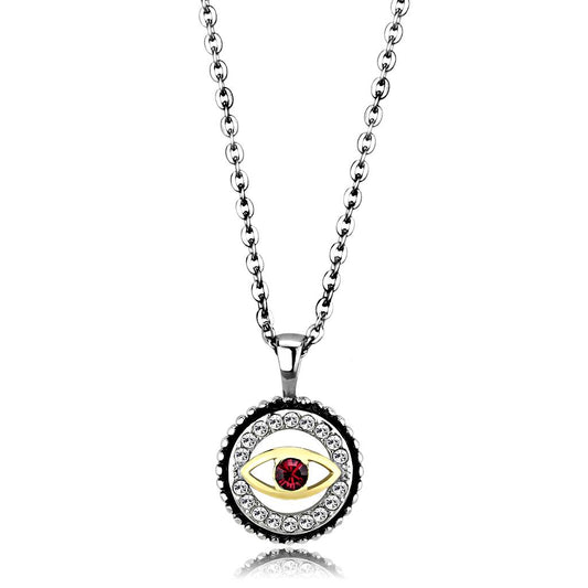 TK2527 - Two-Tone IP Gold (Ion Plating) Stainless Steel Chain Pendant with Top Grade Crystal in Garnet-0