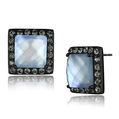 TK2536 - IP Black(Ion Plating) Stainless Steel Earrings with Precious Stone Conch in Aquamarine AB-0