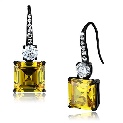 TK2539 - IP Black(Ion Plating) Stainless Steel Earrings with AAA Grade CZ in Topaz-0