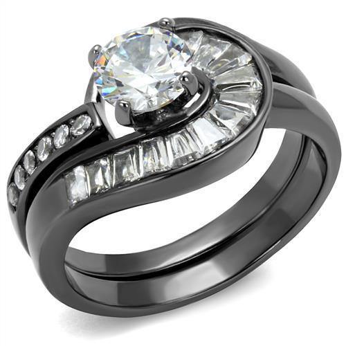 TK2546 - IP Light Black (IP Gun) Stainless Steel Ring with AAA Grade CZ in Clear-0
