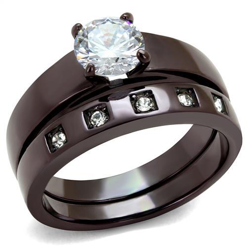 TK2547 - IP Dark Brown (IP coffee) Stainless Steel Ring with AAA Grade CZ in Clear-0