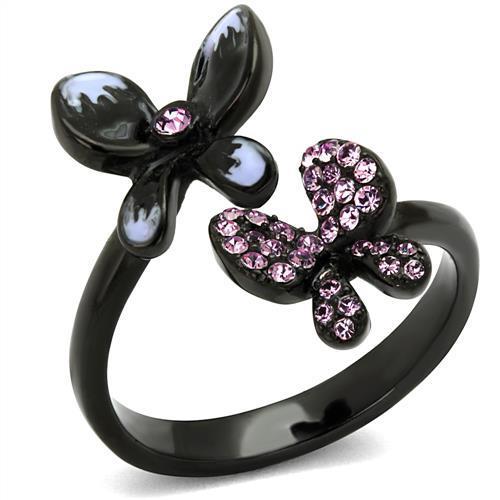 TK2554 - IP Black(Ion Plating) Stainless Steel Ring with Top Grade Crystal in Light Amethyst-0