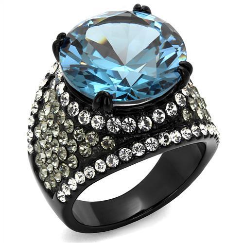 TK2555 - IP Black(Ion Plating) Stainless Steel Ring with AAA Grade CZ in London Blue-0