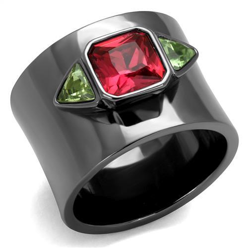 TK2556 - IP Light Black (IP Gun) Stainless Steel Ring with Synthetic Synthetic Glass in Multi Color-0
