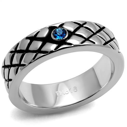 TK2565 - High polished (no plating) Stainless Steel Ring with Top Grade Crystal in Sea Blue-0