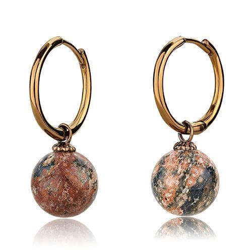 TK2572 - IP Coffee light Stainless Steel Earrings with Semi-Precious Leopard Stone in Multi Color-0