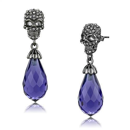 TK2574 - IP Light Black (IP Gun) Stainless Steel Earrings with Synthetic Synthetic Glass in Tanzanite-0