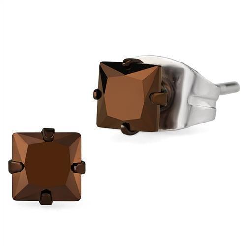 TK2582 - Two Tone IP Light Brown (IP Light coffee) Stainless Steel Earrings with AAA Grade CZ in Light Coffee-0