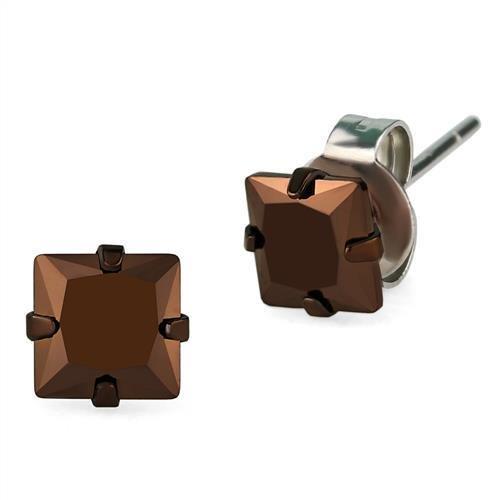 TK2583 - Two Tone IP Light Brown (IP Light coffee) Stainless Steel Earrings with AAA Grade CZ in Light Coffee-0