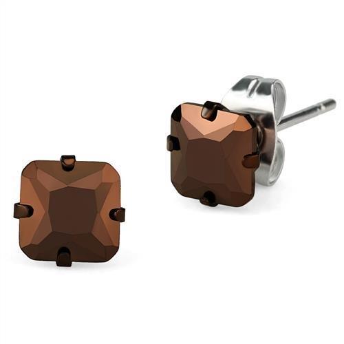 TK2584 - Two Tone IP Light Brown (IP Light coffee) Stainless Steel Earrings with AAA Grade CZ in Light Coffee-0