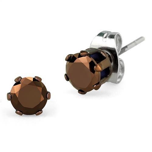 TK2586 - Two Tone IP Light Brown (IP Light coffee) Stainless Steel Earrings with AAA Grade CZ in Light Coffee-0