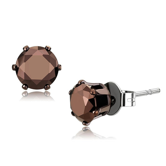TK2587 - Two Tone IP Light Brown (IP Light coffee) Stainless Steel Earrings with AAA Grade CZ in Light Coffee-0