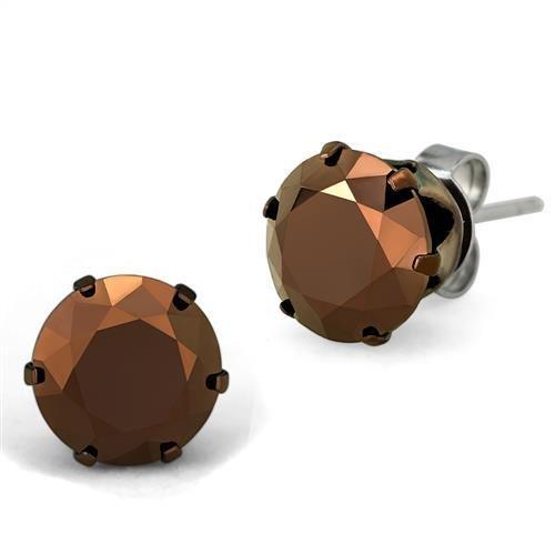 TK2589 - Two Tone IP Light Brown (IP Light coffee) Stainless Steel Earrings with AAA Grade CZ in Light Coffee-0
