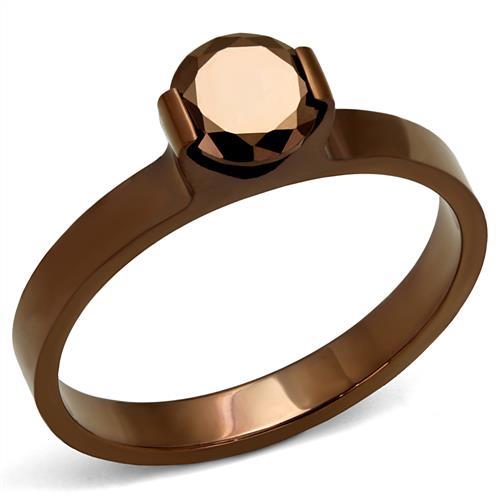 TK2593 - IP Coffee light Stainless Steel Ring with AAA Grade CZ in Light Coffee-0