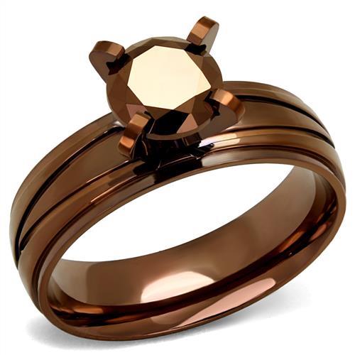 TK2598 - IP Coffee light Stainless Steel Ring with AAA Grade CZ in Light Coffee-0