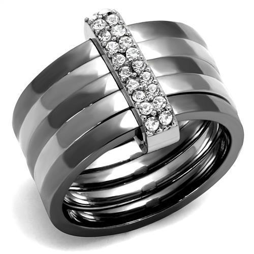 TK2602 - Two Tone IP Light Black (IP Gun) Stainless Steel Ring with Top Grade Crystal in Clear-0