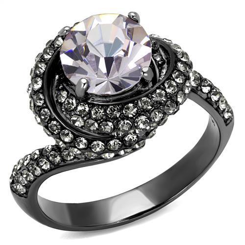 TK2604 - IP Light Black (IP Gun) Stainless Steel Ring with Top Grade Crystal in Light Amethyst-0