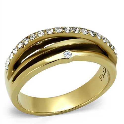 TK2611 - IP Gold(Ion Plating) Stainless Steel Ring with Top Grade Crystal in Clear-0