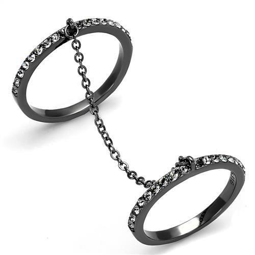 TK2614 - IP Light Black (IP Gun) Stainless Steel Ring with Top Grade Crystal in Jet-0