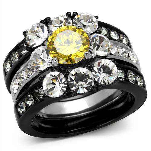TK2615 - Two-Tone IP Black (Ion Plating) Stainless Steel Ring with AAA Grade CZ in Topaz-0