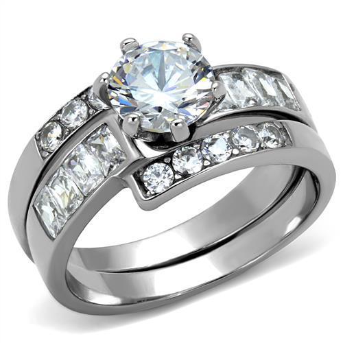 TK2616 - No Plating Stainless Steel Ring with AAA Grade CZ in Clear-0