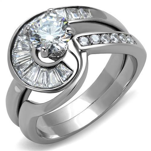 TK2617 - No Plating Stainless Steel Ring with AAA Grade CZ in Clear-0