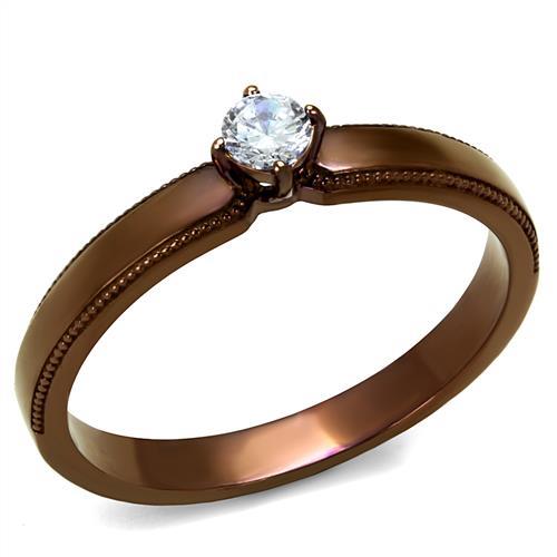 TK2621 - IP Coffee light Stainless Steel Ring with AAA Grade CZ in Clear-0