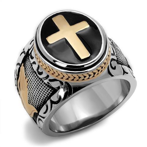 TK2623 - Two-Tone IP Rose Gold Stainless Steel Ring with Epoxy in Jet-0