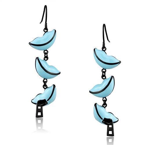 TK2624 - IP Black(Ion Plating) Stainless Steel Earrings with Epoxy in Sea Blue-0
