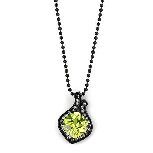 TK2629 - IP Black(Ion Plating) Stainless Steel Chain Pendant with AAA Grade CZ in Apple Green color-0