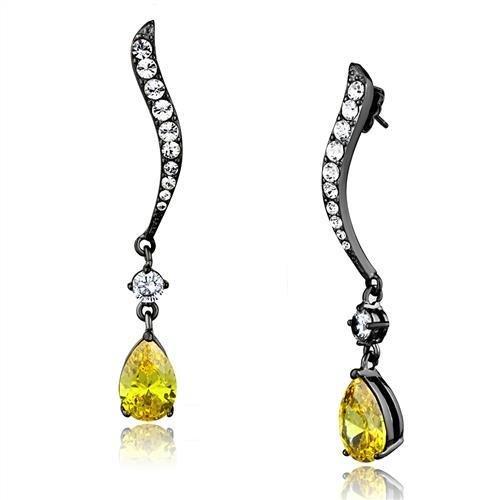 TK2631 - IP Light Black (IP Gun) Stainless Steel Earrings with AAA Grade CZ in Topaz-0