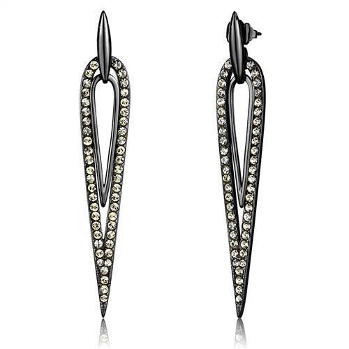 TK2634 - IP Light Black (IP Gun) Stainless Steel Earrings with Top Grade Crystal in Smoky Topaz-0