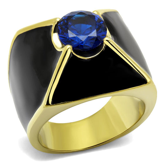 TK2640 - IP Gold(Ion Plating) Stainless Steel Ring with AAA Grade CZ in London Blue-0