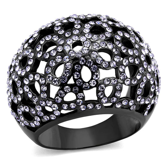 TK2642 - IP Light Black (IP Gun) Stainless Steel Ring with Top Grade Crystal in Tanzanite-0