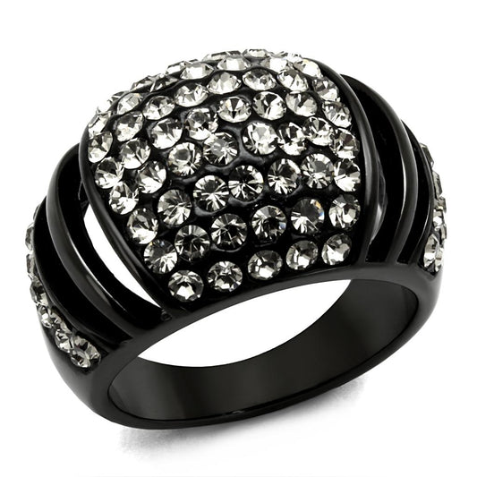 TK2643 - IP Black(Ion Plating) Stainless Steel Ring with Top Grade Crystal in Hematite-0
