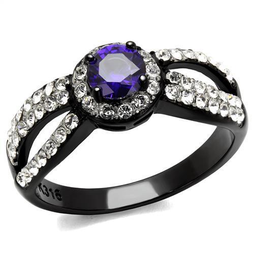 TK2653 - Two-Tone IP Black (Ion Plating) Stainless Steel Ring with AAA Grade CZ in Tanzanite-0