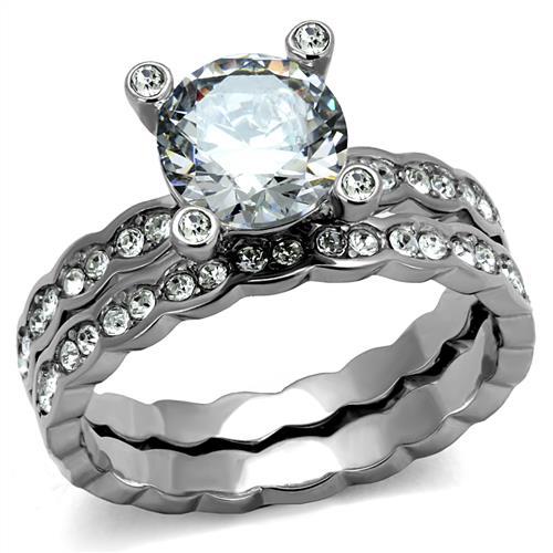 TK2659 - High polished (no plating) Stainless Steel Ring with AAA Grade CZ in Clear-0