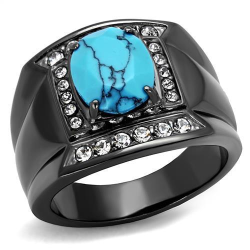 TK2662 - IP Light Black (IP Gun) Stainless Steel Ring with Synthetic Turquoise in Sea Blue-0