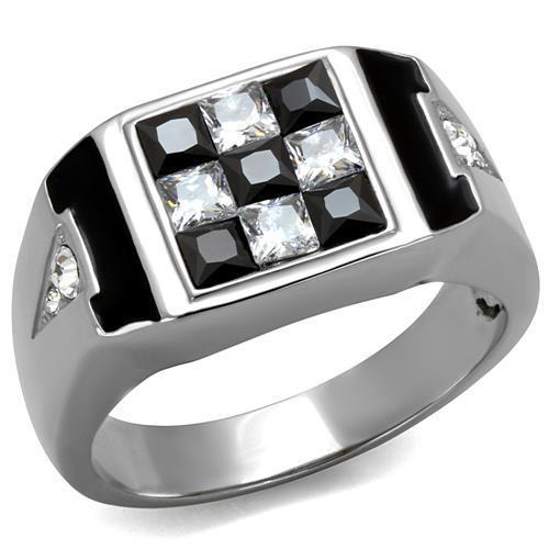 TK2663 - High polished (no plating) Stainless Steel Ring with AAA Grade CZ in Jet-0